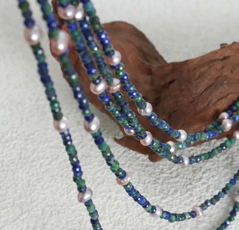 The Azurite & Pearl Horizon Necklace