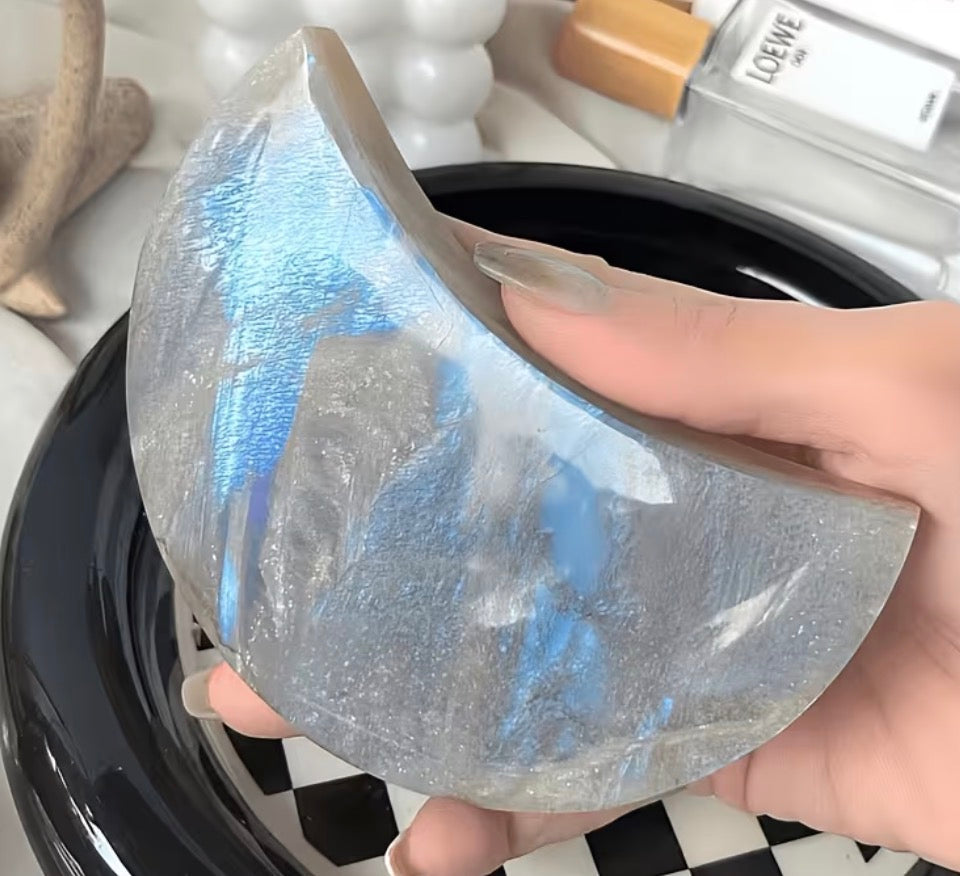 Celestial White Moonstone Carved Moon (100g)