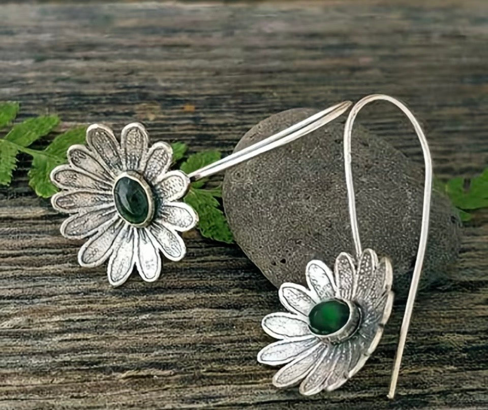 Forest Sunflower Diopside Drop Earrings