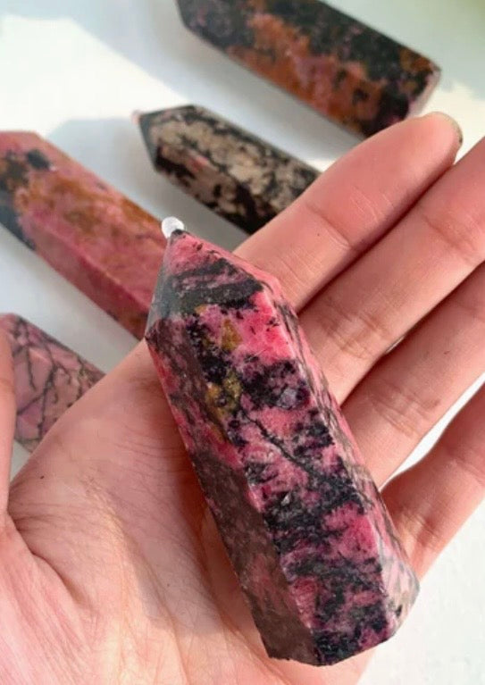 Blushing Dusk: Polished Rhodonite Towers