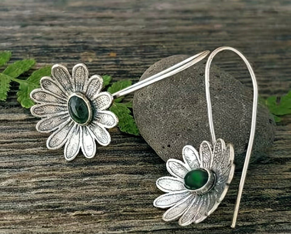 Forest Sunflower Diopside Drop Earrings