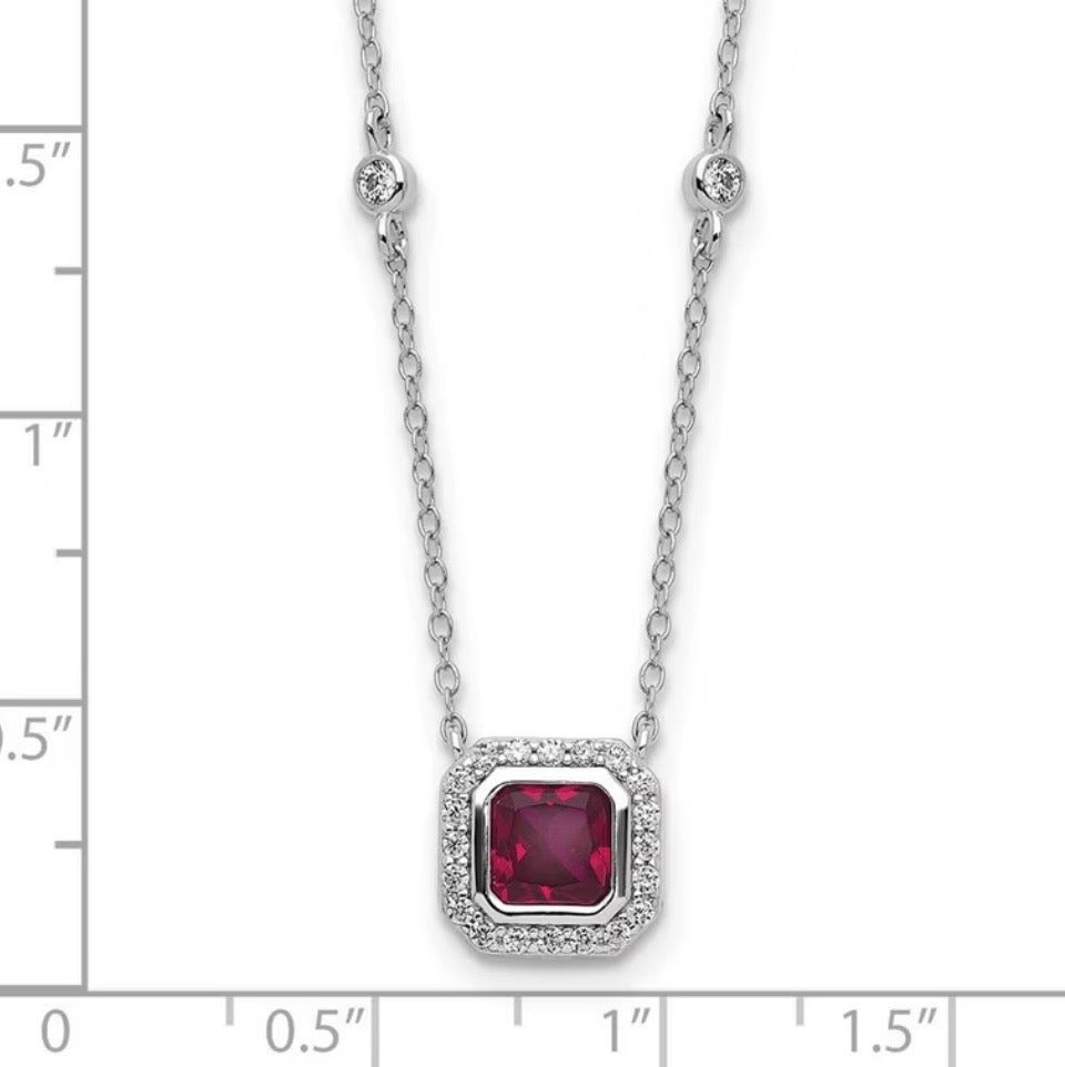 Ruby Halo Sterling Silver Pendant Necklace