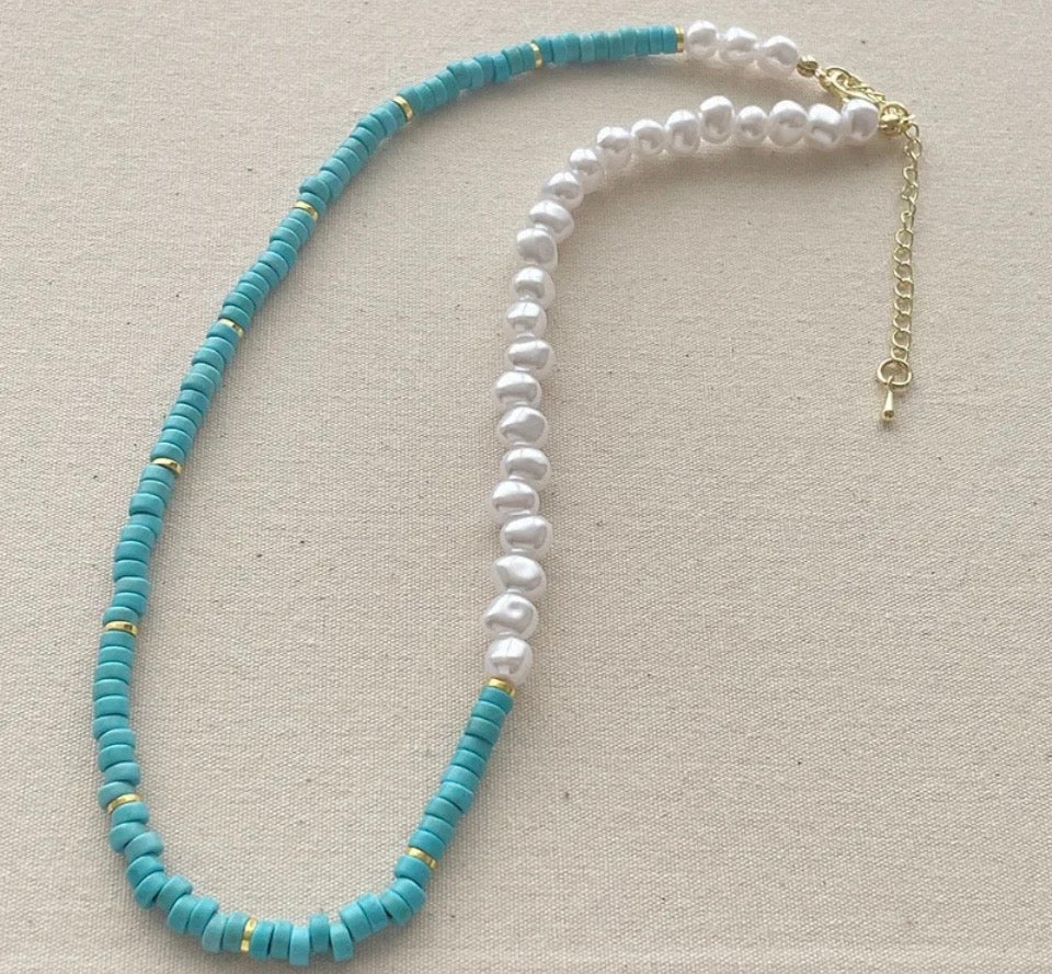The Riviera Turquoise & Pearl Choker