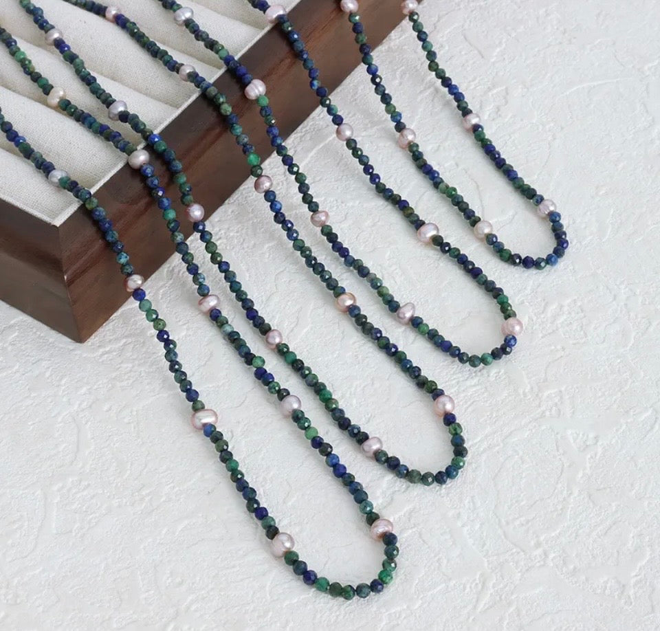 The Azurite & Pearl Horizon Necklace