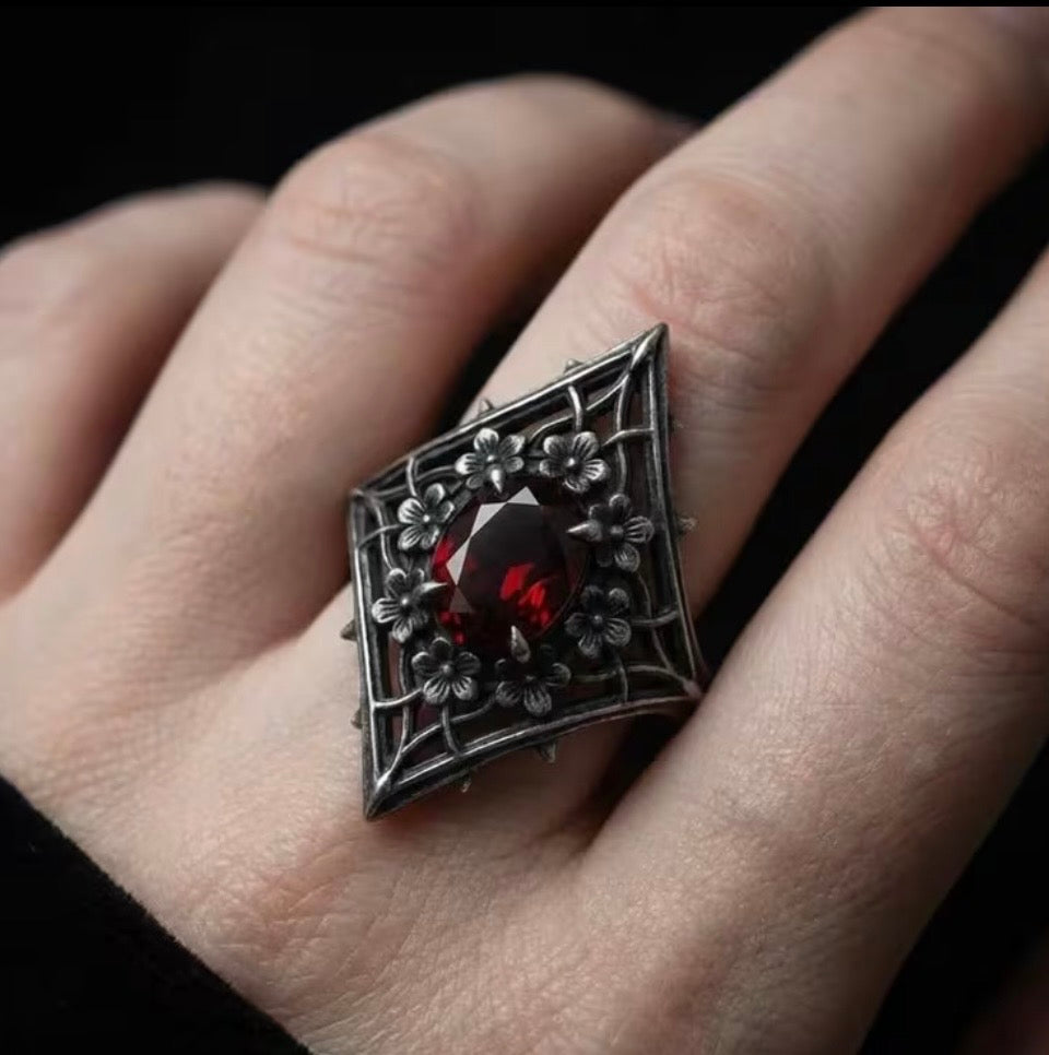 Gothic Ruby Sterling Silver Statement Ring