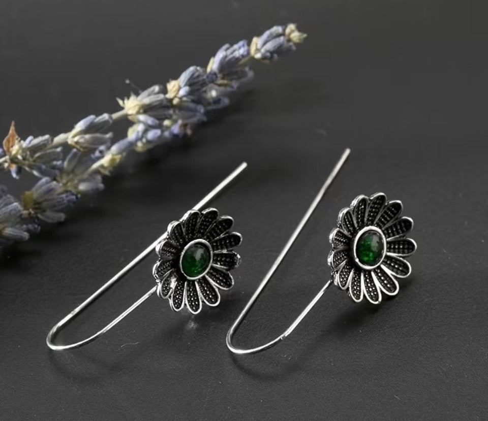 Forest Sunflower Diopside Drop Earrings