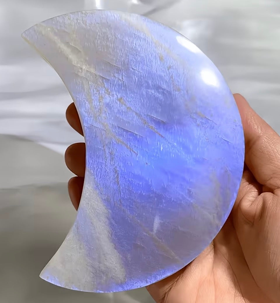 Celestial White Moonstone Carved Moon (100g)
