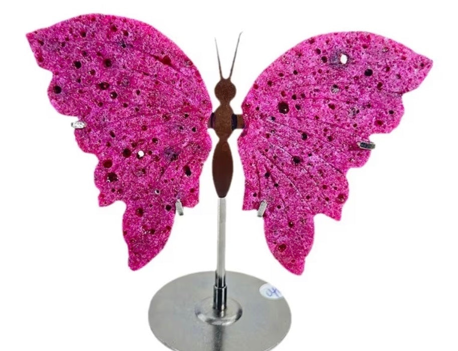 Crimson Majesty Natural Ruby Wings with Custom Display Stand
