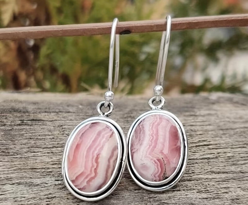 The "Pink Horizon" Rhodochrosite Drop Earrings