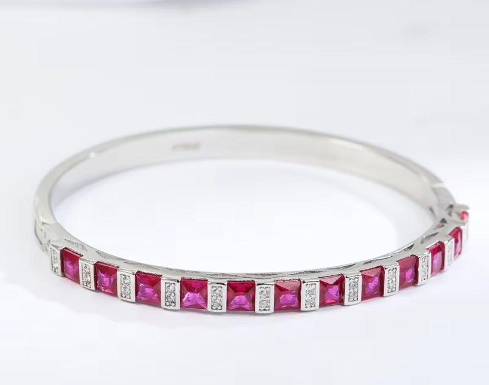 Ruby & Diamond Accent Sterling Silver Bangle