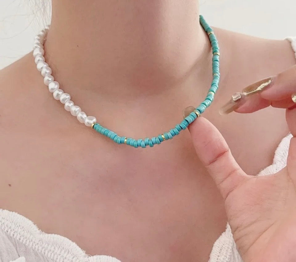The Riviera Turquoise & Pearl Choker