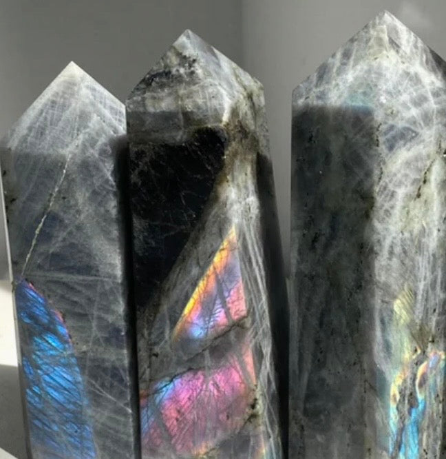 Cosmic Flare: Premium Purple & Blue Labradorite Towers
