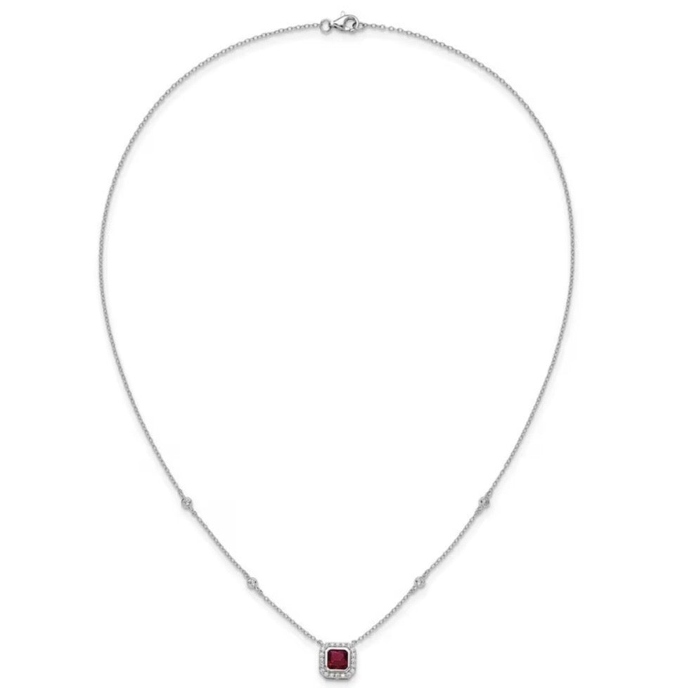 Ruby Halo Sterling Silver Pendant Necklace