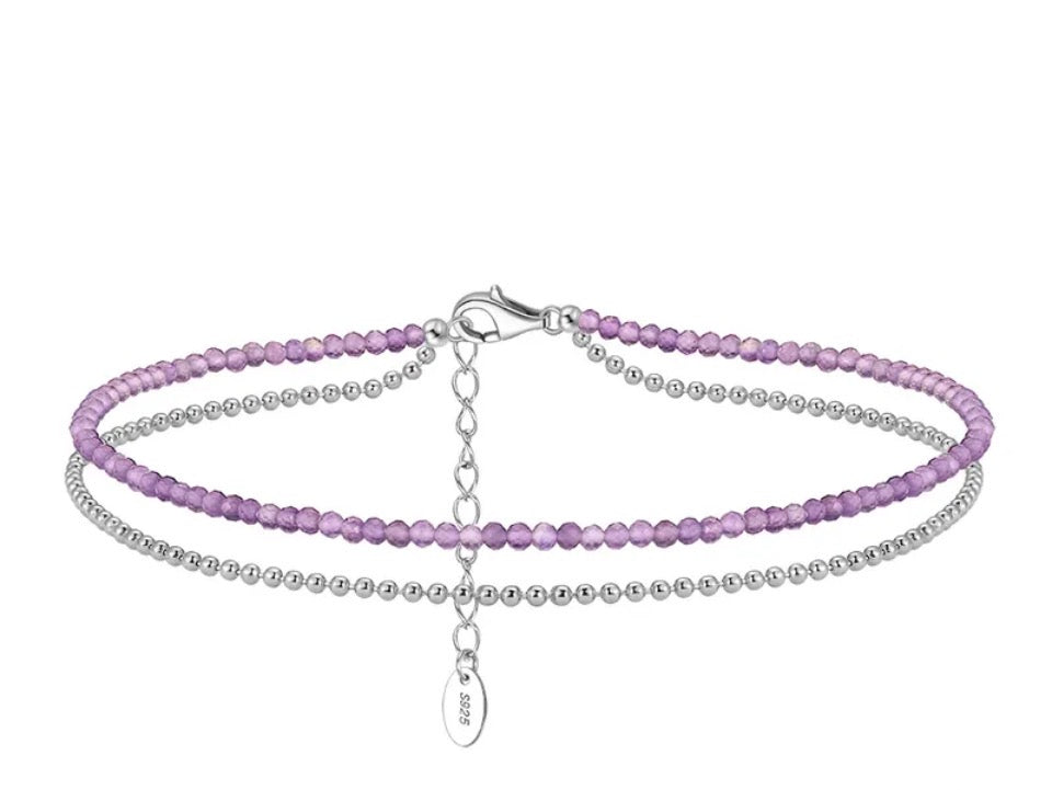 Boho Breeze Sterling Silver & Amethyst Anklet