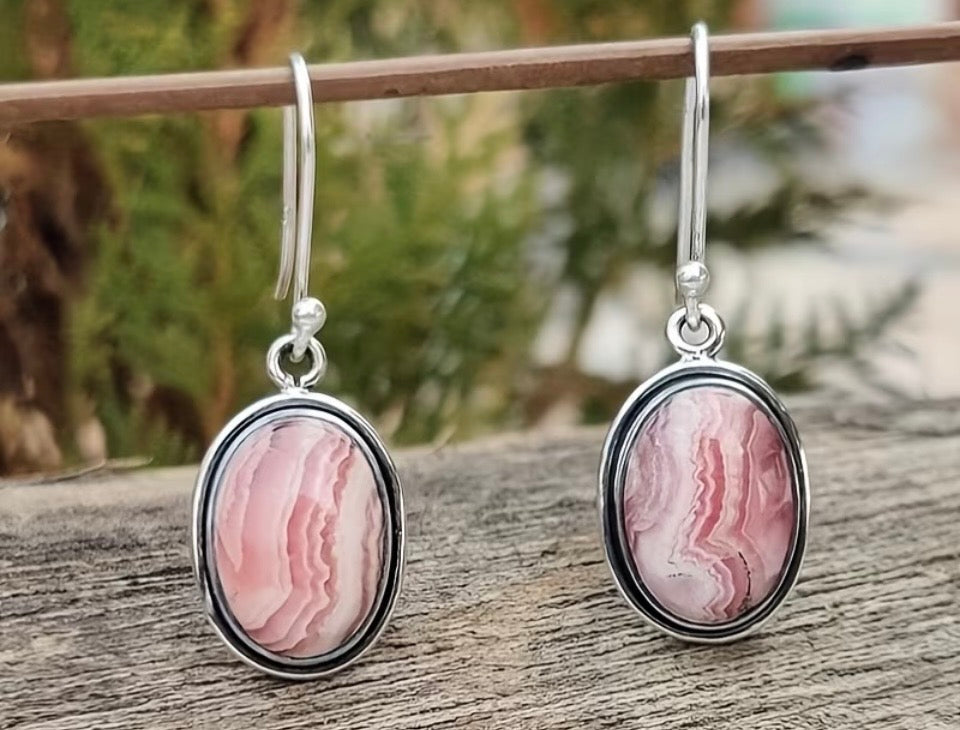 The "Pink Horizon" Rhodochrosite Drop Earrings