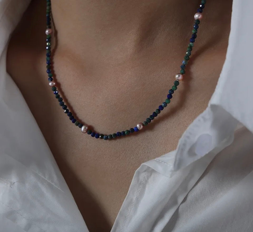 The Azurite & Pearl Horizon Necklace