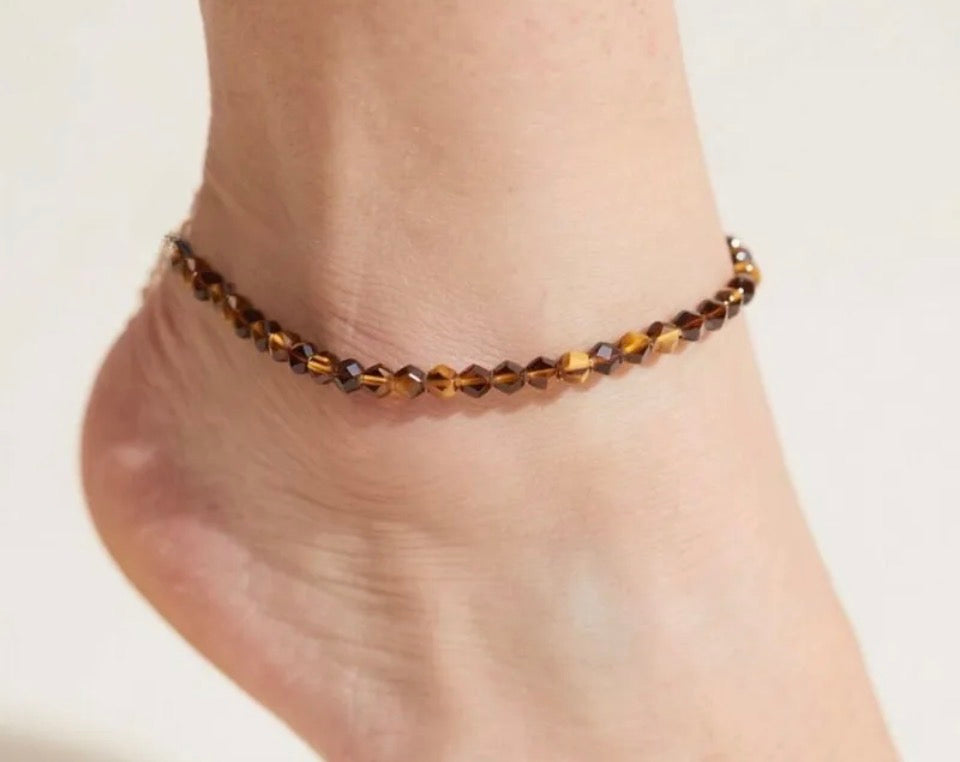 Faceted Tiger's Eye Minimalist Anklet