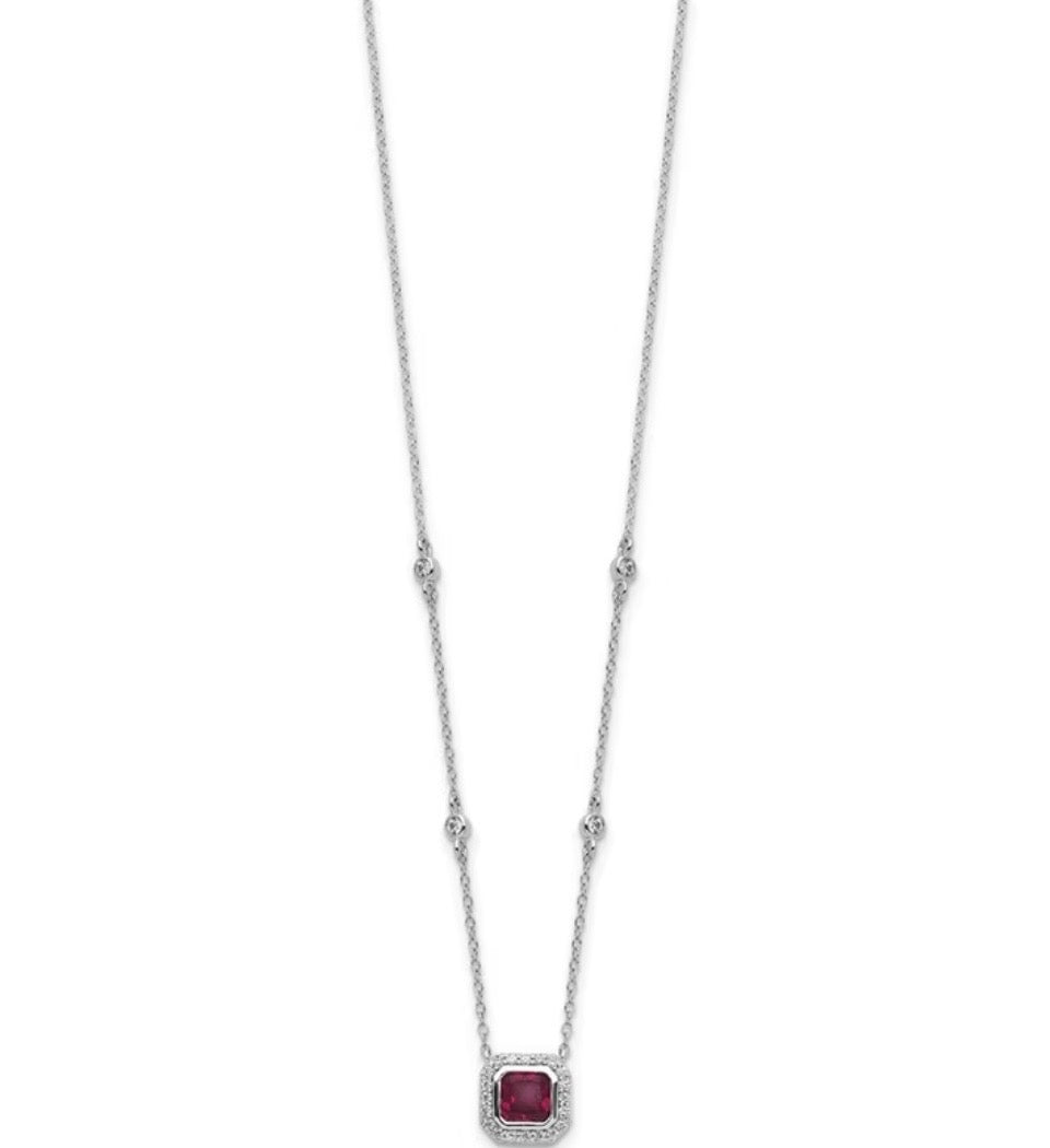 Ruby Halo Sterling Silver Pendant Necklace