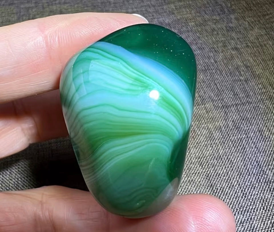 Forest Green Banded Agate Tumbled Stone