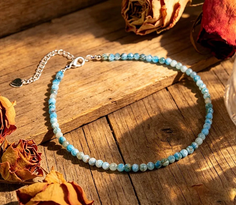 Faceted Larimar Minimalist Anklet