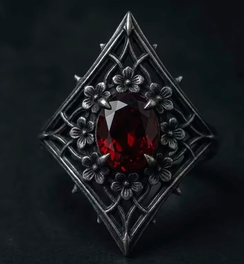 Gothic Ruby Sterling Silver Statement Ring