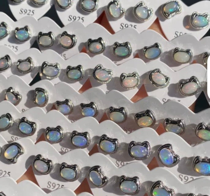 Celestial Kitten: Sterling Silver Opal Studs