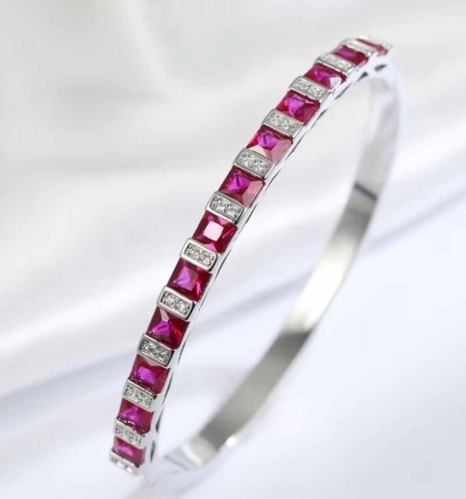 Ruby & Diamond Accent Sterling Silver Bangle