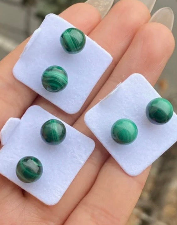 Sterling Silver Malachite Studs (8mm)