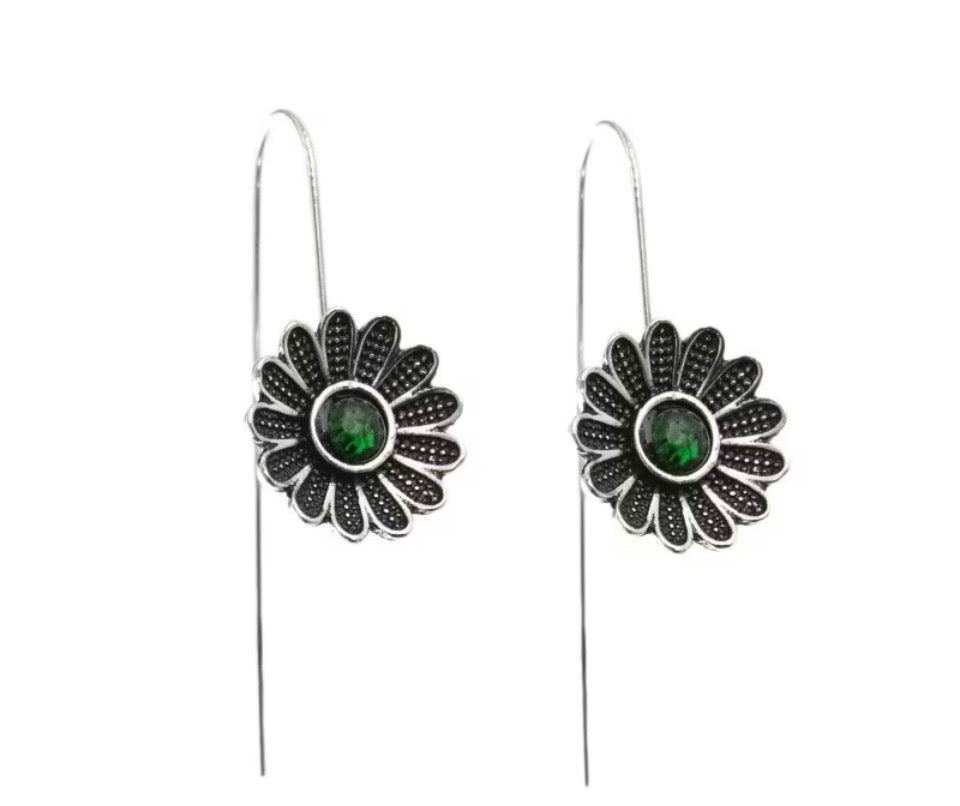 Forest Sunflower Diopside Drop Earrings