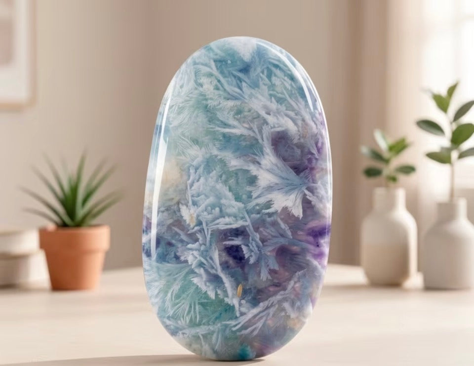 Feather Fluorite Pocket Palm Stone (100g)