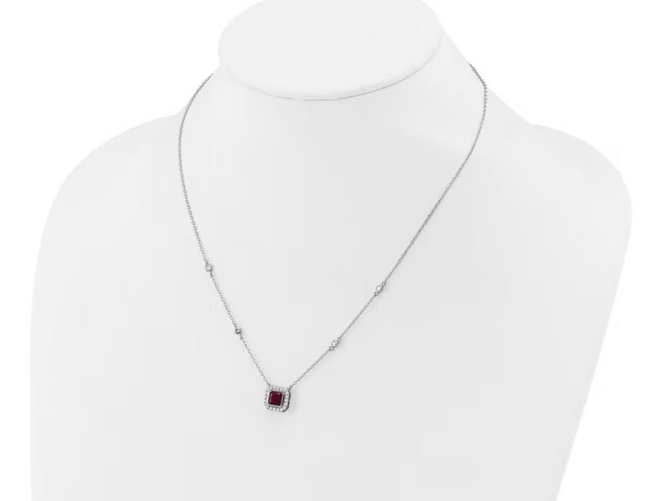 Ruby Halo Sterling Silver Pendant Necklace