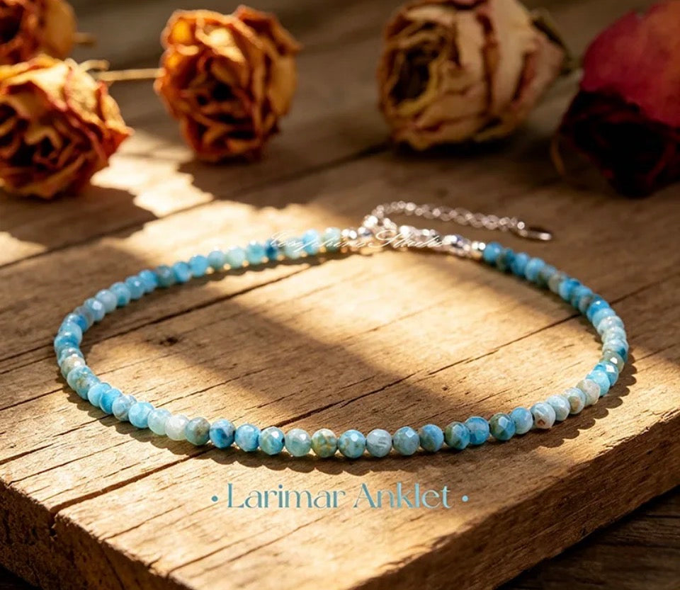 Faceted Larimar Minimalist Anklet