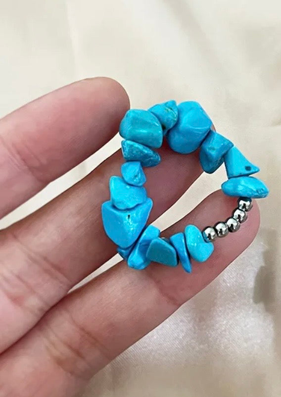 Turquoise & Silver Stretch Ring