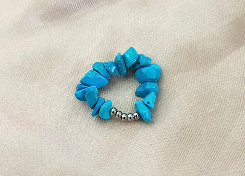 Turquoise & Silver Stretch Ring